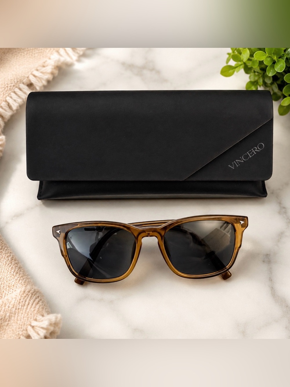 Vincero The Brooks Men's Square Sunglasses Brown Frame Green Polarized 52-18-140